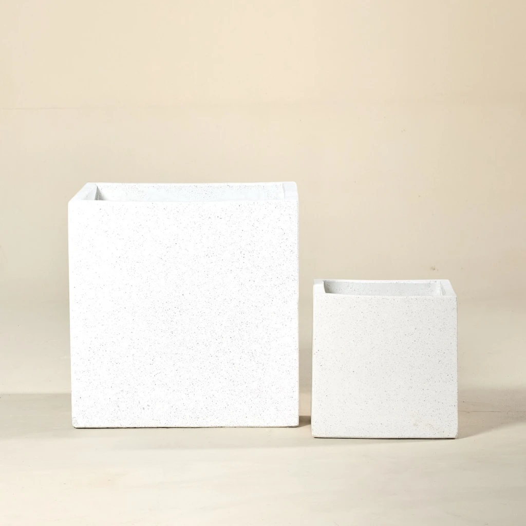 Outdoor Pot – Terrazzo Cube White 1 Outdoor Pot – Terrazzo Cube White